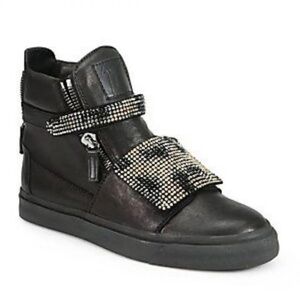 Giuseppe Zanotti Limited Edition High top crystal studded black leather Sneakers